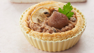 tartelettes croustillantes à la purée de marrons et aux champignons