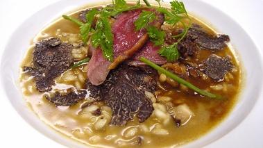 Pigeon roti et risotto crémeux aux truffes