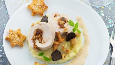 roulade de dinde, champignons et crème champignons aux truffes